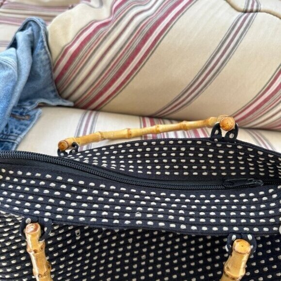 San Diego Hat Co. Black & White Polka Dot Tote Bag With Bamboo Handles - Picture 3 of 9